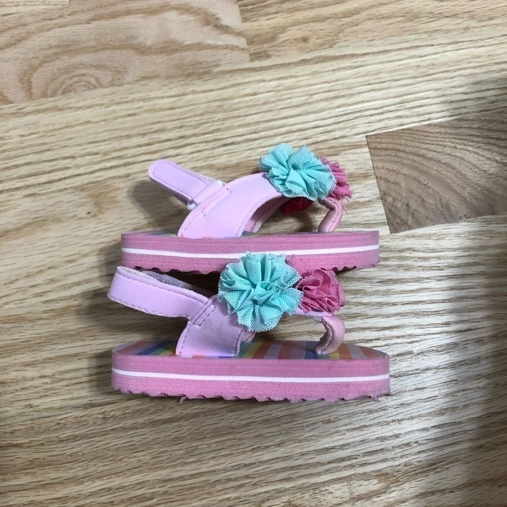 Baby Girls Floral Sandals Flip Flops Pink Blue 3
